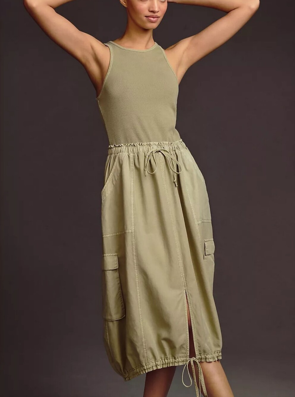 Daily Practice by Anthropologie Be Bold Racerback Tank Twofer Dress in Moss XS